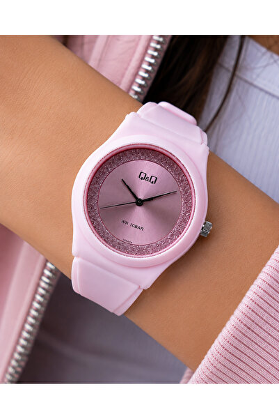Q&Q 10 Atm Waterproof Silicone Strap Pink Women's Teen Girls Wrist Watch