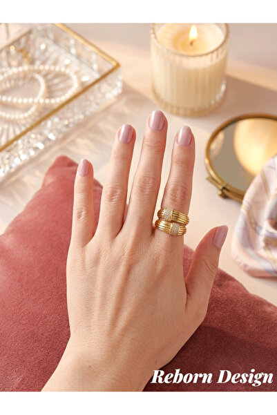 REBORN DESIGN Brass Gold Color Adjustable Zircon Stone Women's Ring