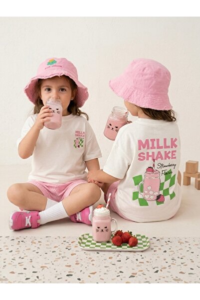elibaby Unisex Bebek Çocuk %95 Pamuklu Oversize Tişört (Milk Shake Baskılı)