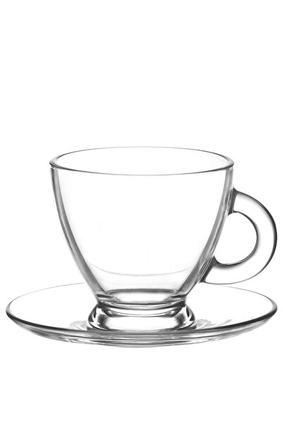 LAV Roma Glass Cup Set for 6 People 225 ml with Handles (6 Cups, 6 Plates)
