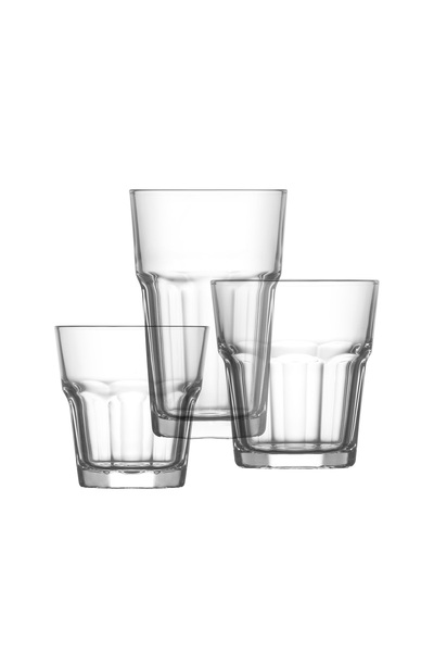 LAV Aras Glass Cup Set 18 Pieces (6 Water Glasses, 6 Whiskey Glasses, 6 Soft ...
