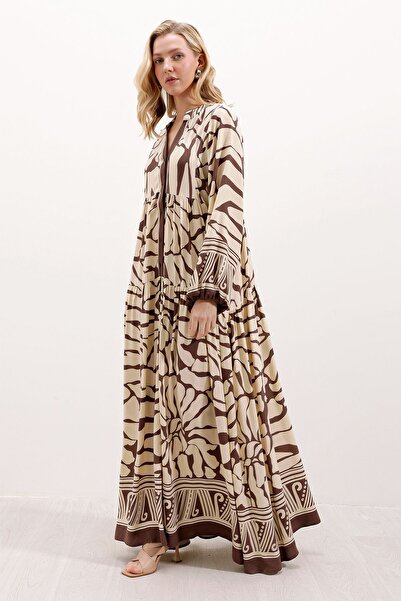 Hiccup Bdart Patterned V-Neck Long Dress