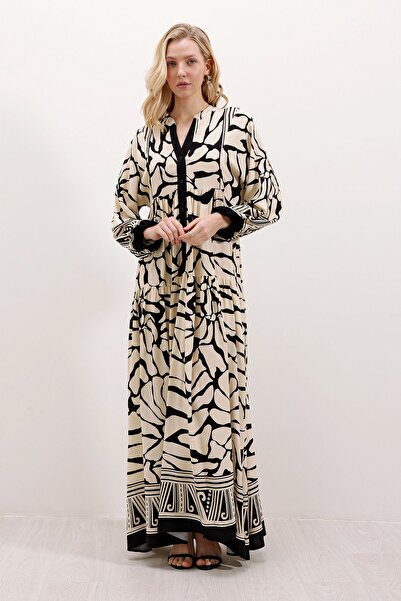 Hiccup Bdart Patterned V-Neck Long Dress