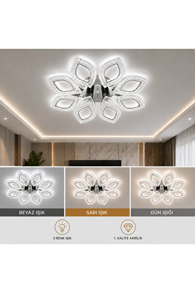 Marsel Lighting PAPATYA 8Lİ AVİZE 3 RENK LED ISIKLI SALON OTURMA ODASI AVİZE