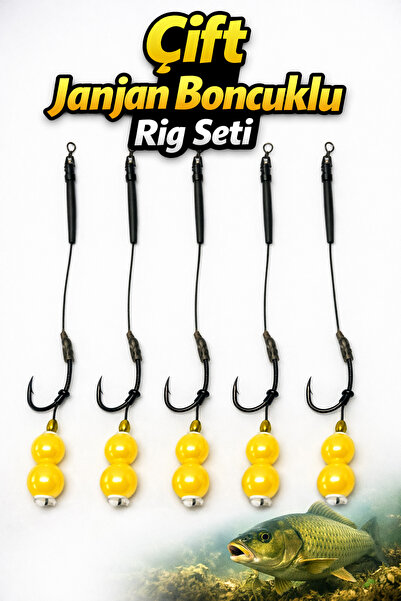 sr sazanrig YÜZEN 10 MM ÇİFT JANJAN BONCUKLU RİG TAKIMI (5’Lİ SET)