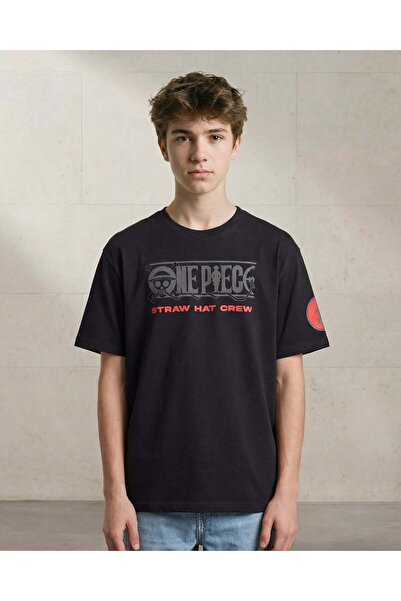 REDTAG Senior Boys Black One Piece Placement Print Oversize T-Shirt