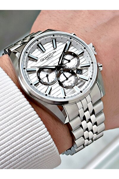 Quantum Functional Silver Color Sapphire Glass Steel Band Steel Case Men's Wr...
