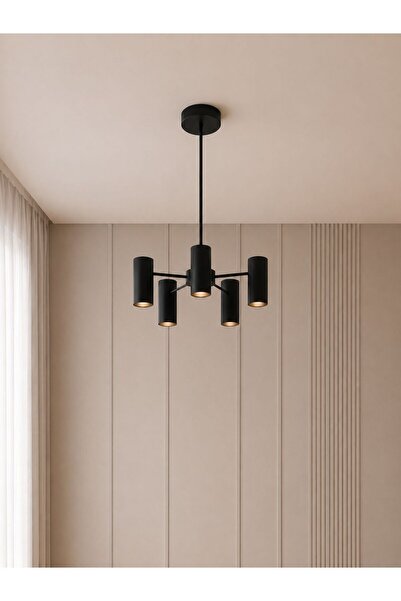 avizade Luxera 5'li Siyah Modern Tasarım Silindir Spot Avize - Salon Mutfak İ...