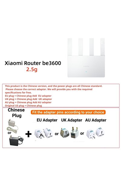 Xiaomi add EU adapter BE3600 Router BE3600 WiFi 7 Dual-Band Qualcomm quad-cor...