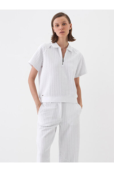Xint Kadın Beyaz Oversize Pamuklu Polo Yaka Tişört