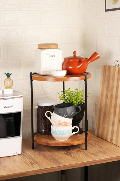 kitchen trend Justwood 2 Katlı Yuvarlak Metal Stantlı Mutfak Rafı Tezgah Üstü...
