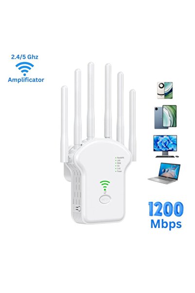 Taggo Amplificator WiFi 3 în 1 de 1200 Mbps, cu 6 antene externe, bandă duală...