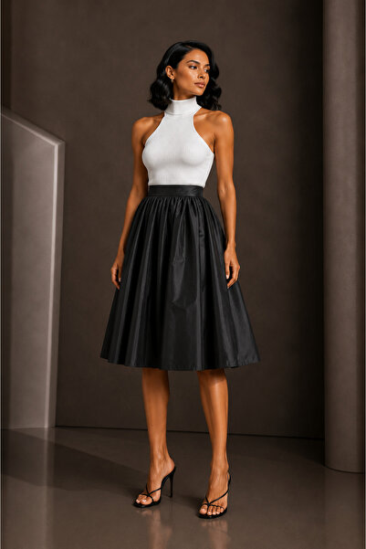 MERT ERKAN Midi Length & High Waist Taffeta Full Circle Skirt