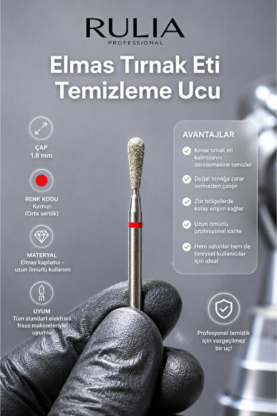 Rulia Professional Kibrit Uç-Elmas Freze Ucu-Orta Sertlik Kırmızı