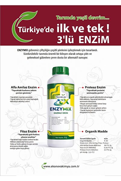 Nova lab ENZYMİX 1 LT ALFA AMİLAZ FİTAZ PROTEAZ ENZİMLİ GÜBRE