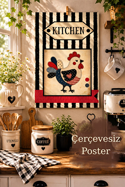 Mişomi Atölye Country Kitchen Poster | Patchwork Tavuk Duvar Dekoru | A4 Doku...