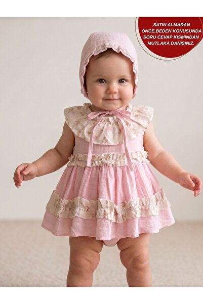 aysskids ELLİE Çiçek Yakalı Retro Bone Takımlı Bayramlık Özel Gün Kız Bebek R...
