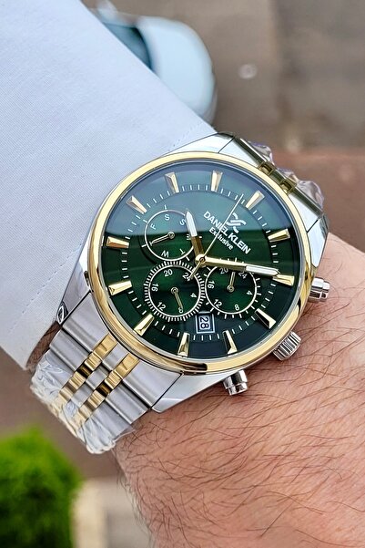 Daniel Klein Green Dial Yellow Silver Color Men's Function Wristwatch