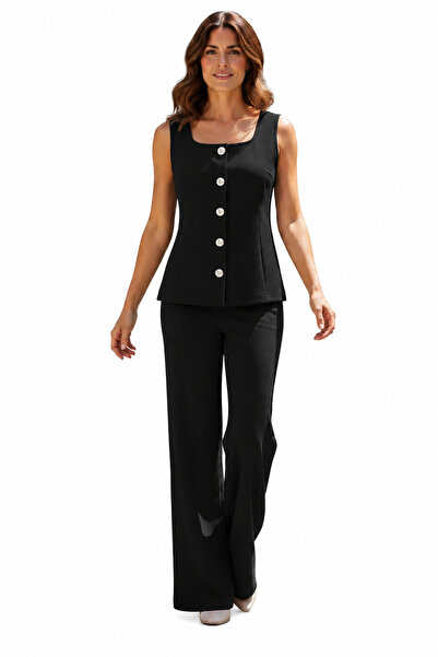 LYVEAN Square Collar Vest Pants Set