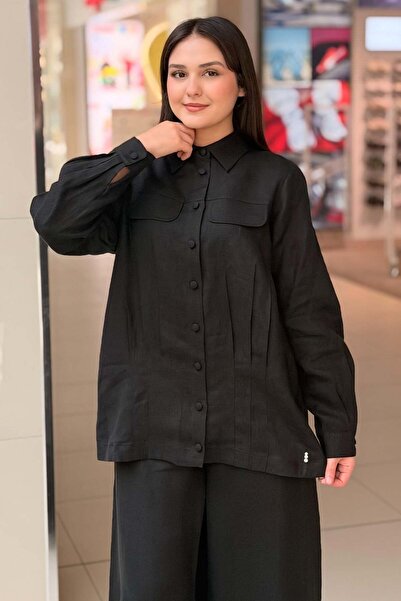 MISS DALIDA Missdalida Linen Jacket with Front Pocket Flaps
