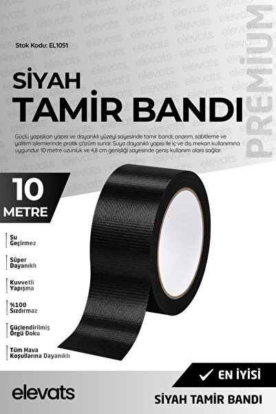 Elevats Premium 10 Mt. Siyah Tamir Bandı 48 Mm Tamir Bant