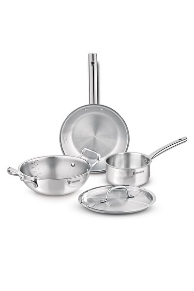 Bergner Tripro 4-Pc Triply Stainless Steel Cookware Set - Induction & Gas Com...