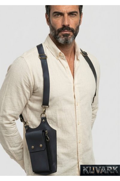 KUVARK Veyron • Genuine Leather Holster • Men's Shoulder Bag • Handmade • Black