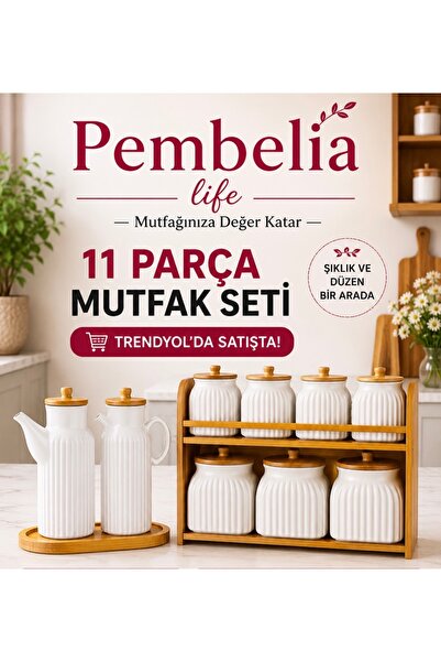 Pembelia Life 10 Parça Bambu Standlı 2’li Porselen Yağdanlık Ve 7’li Standlı ...