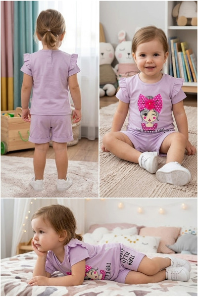 meyastore Girls' Printed Ruffle T-Shirt and Shorts Set