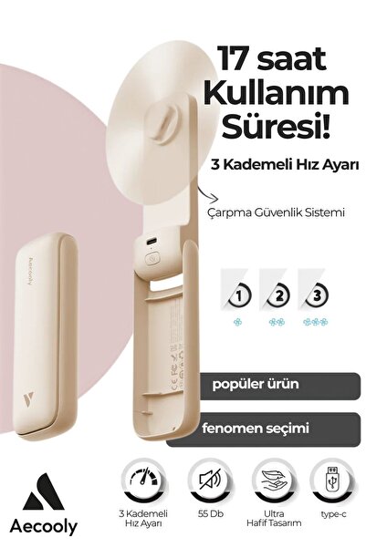 Aecooly Pf01 Katlanabilen Kompakt 3 Kademeli Mini Vantilatör Portatif Soğutuc...