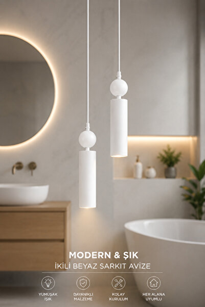 VENON Noir 2.Li Sarkıt Beyaz Toplu⭐Dekoratif Metal Tavan Sarkıt Modern Avize ...