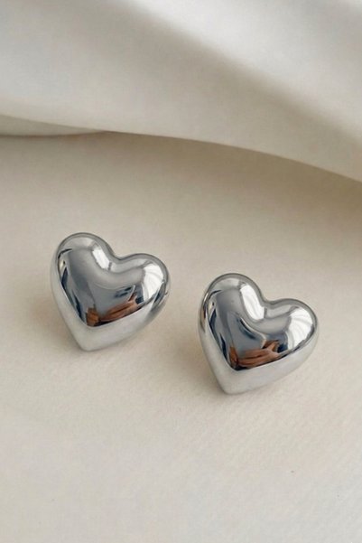 Crc Bijuteri Silver Color Heart Patterned Women's Earrings