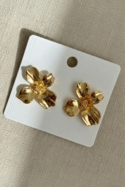 Crc Bijuteri Gold Color Women's Flower Earrings