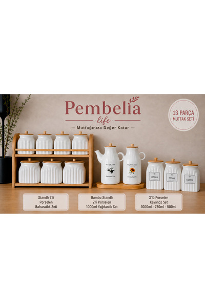 Pembelia Life 13 piece bamboo stand 2-piece oil pot, 3-piece jar, 7-piece sta...