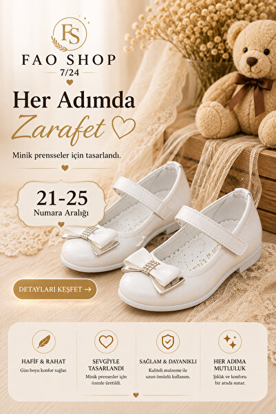 fao shop 7/24 Baby Girl White First Step Ballerina Shoes Size 22 Orthopedic S...