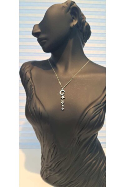Mf Zircon Stone Moon Star Necklace