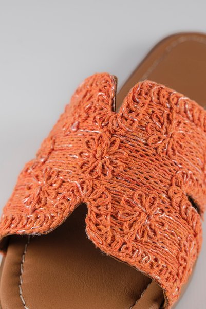 UNDERRATED Women's Orange Straw Weave Genuine Leather Summer Slippers