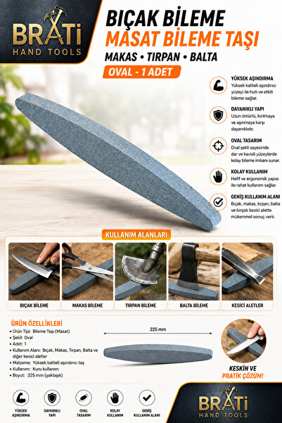 BRATİ HAND TOOLS Oval Bıçak Bileme Masat Makas Tırpan Balta Bileme Taşı 1 Adet