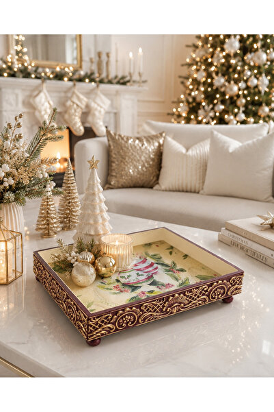 IremTasarimAtolyesi Christmas Tray Epoxy Serving Tray with Stand