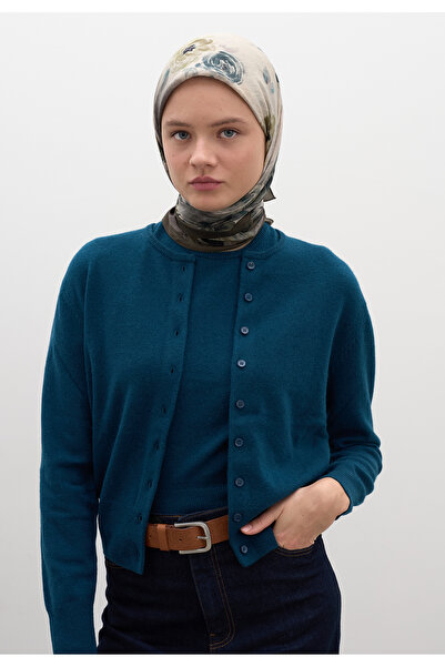 Freshscarfs Χακί μαντήλι από βαμβάκι και βισκόζη με σχέδιο Marıelle