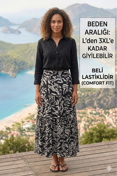 ARG Black -Cream Four Layers Ruffle Waist with Elastic 1 Piece Skirt Quality ...