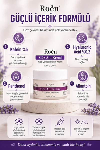 Roen Göz Altı Morluk Kremi - Kafein %5 Aydınlatıcı Torba & Şişlik Giderici Koyu Halka Karşıtı Bakım 50 ml