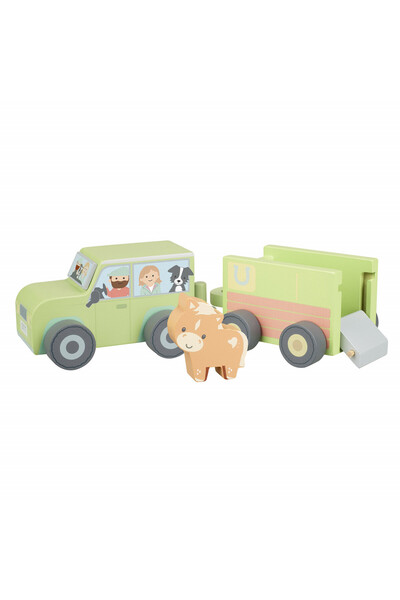 Orange Tree Toys Camion din lemn pentru transport animale de ferma,