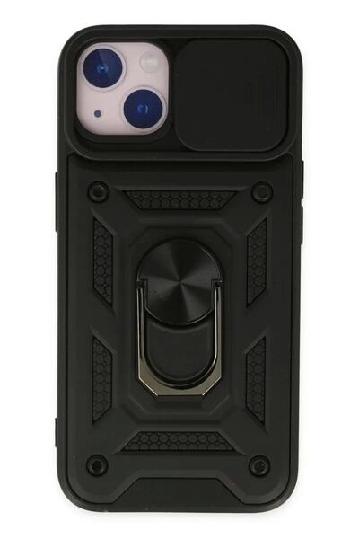 Generic Brand Newface Apple iPhone 14 حافظة سيليكون مع حلقة عدسة - أسود