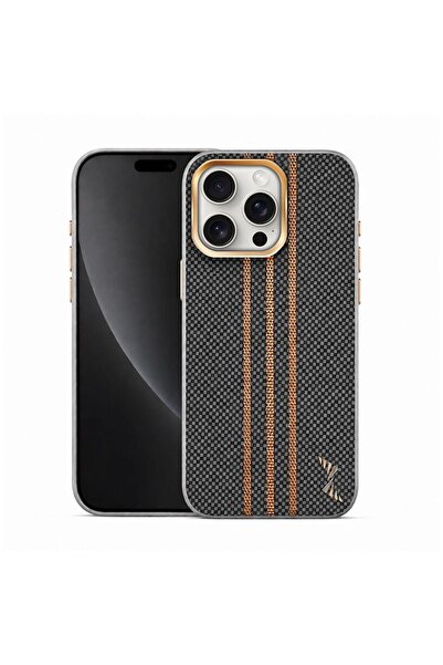 Zebana Apple iPhone 14 Pro Max Uyumlu Kılıf Goldrix Karbon Fiber M-Safe Kılıf...