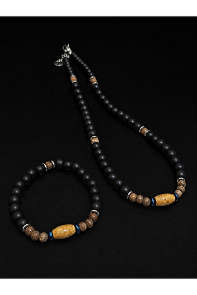 magıcgrange Zeus' Legacy Men's Set – Crystal Onyx, Hematite Natural Stone, Wo...