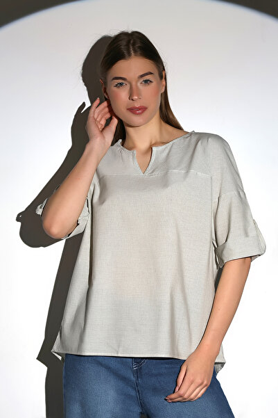 DİVİSTA Tricou verde cu mânecă scurtă și detaliu cu guler pentru femei