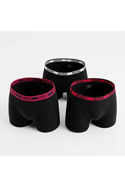 NoNameStore7 HUGO-Boxeri bărbătești, Set de 3, 95% Bumbac, Negru