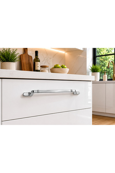 Haskan Nehir Düz Kulp 160mm Krom. Dolap, Çekmece ve Mobilya için
