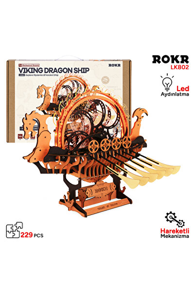 ROKR Puzzle 3D, Dragon navă vikingă, ROKR, lemn, 229 piese